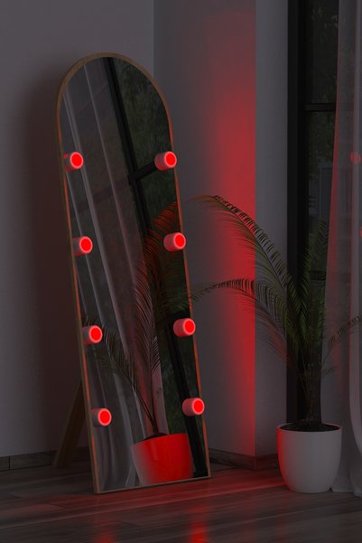nysamo Meşe Antre Koridor Duvar Salon Banyo Wc Ofis Çocuk Yatak Odası Led Ampullü Boy Ayna 50x150cm