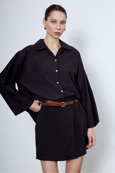 My Blog Cămașă oversize neagră cu manșetă largă - 4952