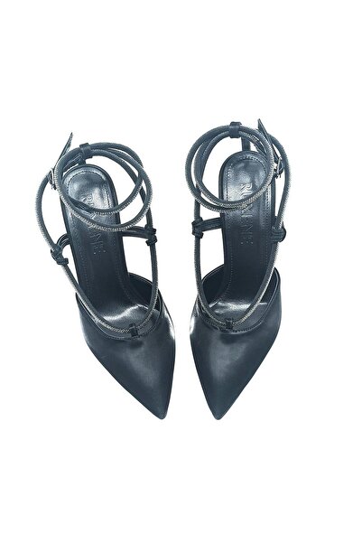 RUXENE ARİT SİVRİ BURUN TAŞLI ŞERİT DETAY BİLEKTEN BANTLI 11 CM İNCE TOPUK AB...