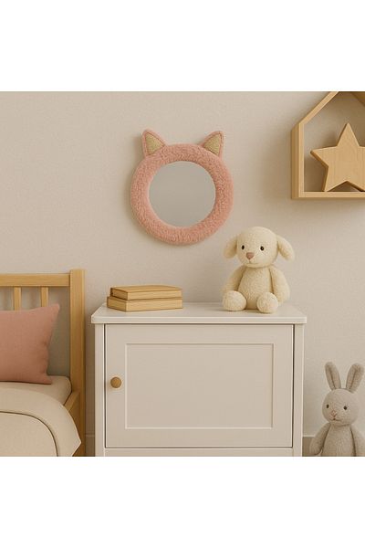 Gift Design Decorative mirror, for the child's room, kitty pattern, 31 cm, pink color