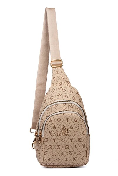 Newish Polo Kadın Bej Deri Monogram Desenli Çapraz Bel Göğüs Ve Omuz Çantası new218