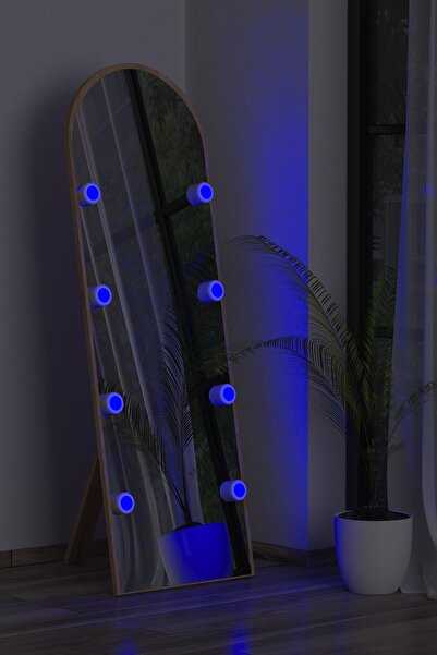 nysamo Meşe Antre Koridor Duvar Salon Banyo Wc Ofis Çocuk Yatak Odası Led Ampullü Boy Ayna 50x150cm