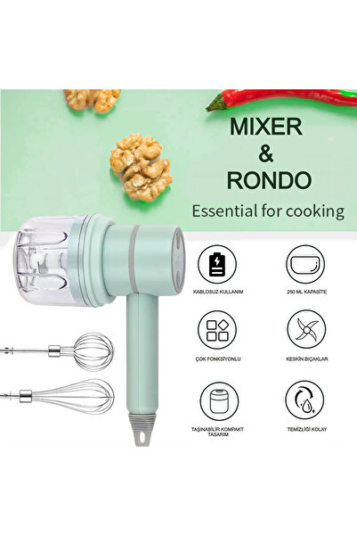 Genel Markalar Kablosuz Şarjlı Taşınabilir Çırpıcı Mixer Rondo 250 ml Çelik 3...
