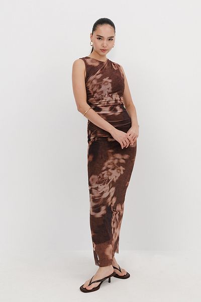 Addax Patterned Tulle Long Dress E0168