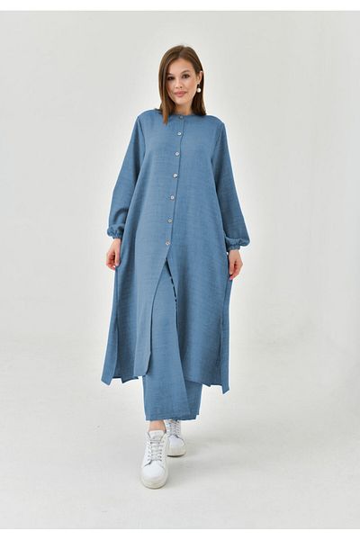 NİSUM MODA Σετ με μισό κουμπί με λινό look