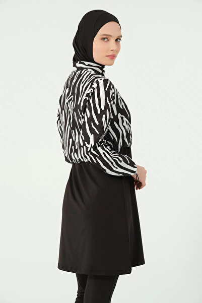 ALFASA Μαγιό με σχέδιο Crop Full Closed Hijab 25296-25 Μαύρο