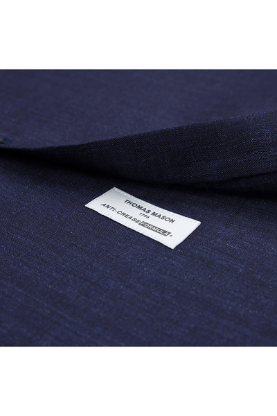 Germirli Lacivert Thomas Mason Non Iron Düğmeli Yaka Tailor Fit Keten Gömlek