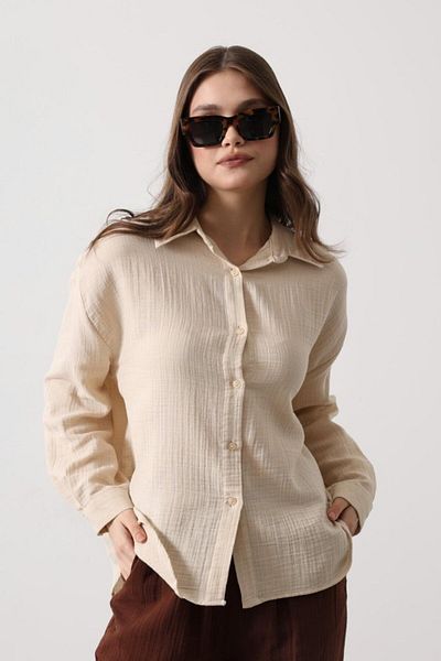 MRA Fashion Muslin Long Sleeve Shirt - Beige
