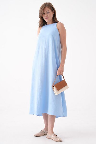 Saade Blue Crew Neck Pocket Salopet Form Dress