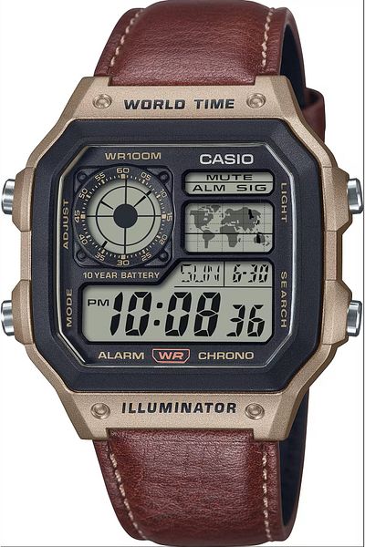 Casio ساعة كاسيو للرجال بسوار من الجلد AE-1200WHL-5AVDF