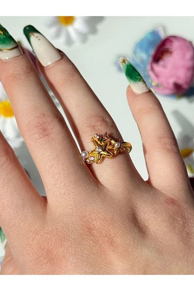Harlofia Jewelry Adjustable Starfish Gold Ring