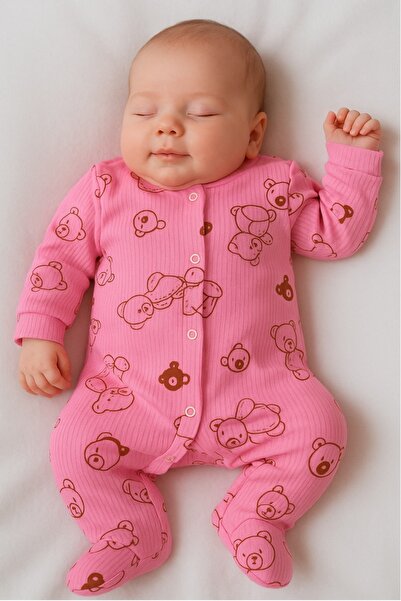 ENİA BABY Yenidoğan Bebek Patikli Pamuklu Çıtçıtlı Tulum Hastane Çıkışı 0-3 A...