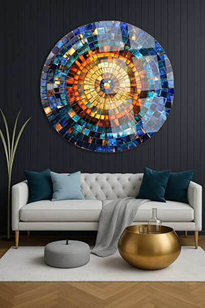 TAULART Masa rotunda din sticla irezistibila cu mozaic de piatra cu transiti ...