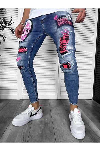 dehaine Blugi lungi, pentru barbati, slim fit, cu aspect decolorat, 6094, albastru