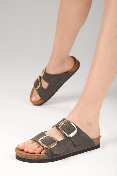 Mio Gusto Ines Anthracite Cork Sole Slippers