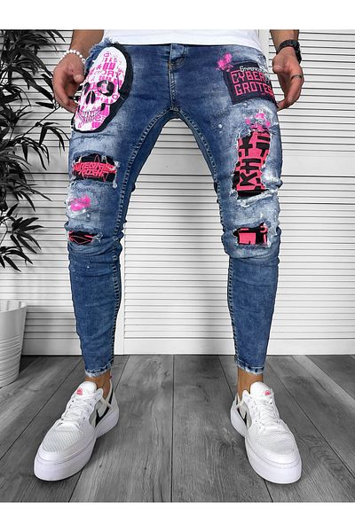 dehaine Blugi lungi, pentru barbati, slim fit, cu aspect decolorat, 6094, albastru