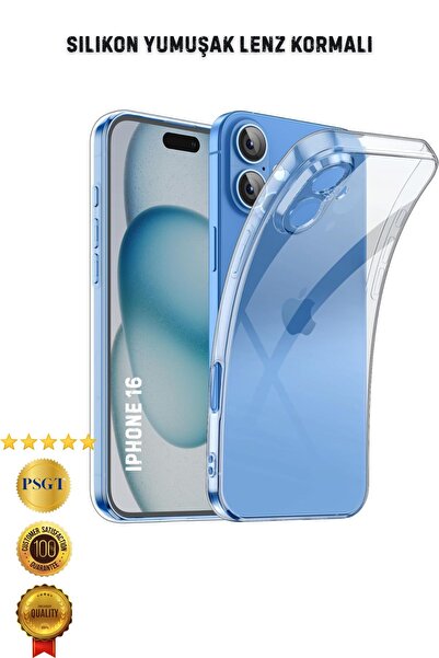 PSGT Apple ( Iphone 16 ) Uyumlu Kılıf Transparent Soft Şeffaf Lenz korumali