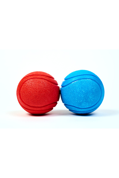 Famous Frenchie Jucarie minge pentru caini Bouncy Woofie, albastra, 7 cm