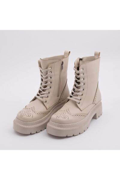 RUXENE VALERİA DERİ 5CM KALIN TABAN BAĞCIKLI LAZER KESİM TASARIMLI POSTAL