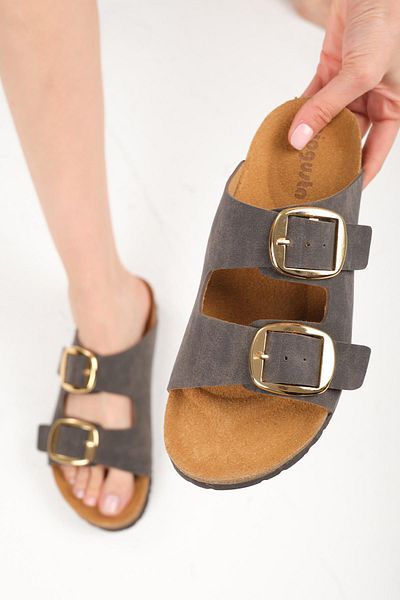 Mio Gusto Ines Anthracite Cork Sole Slippers