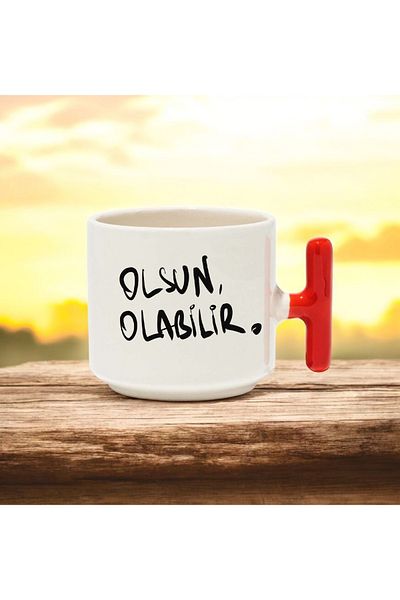 BB TRADE Red T-Handle Ceramic Printed Mug with Design 250 ml