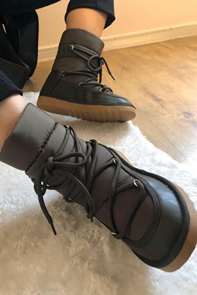 RUXENE EMİLY BAĞCIKLI DERİ DETAYLI PARAŞÜT KUMAŞ KAR BOTU