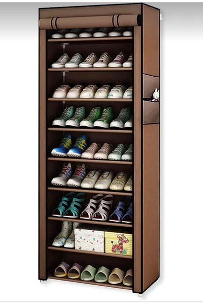 Un Multi-layer shoe cabinet with stylish fabric cover for storing and organizing shoes