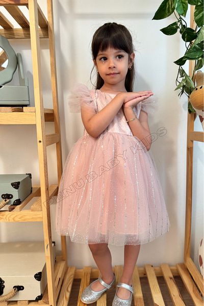 penu baby kids Αμάνικο κοριτσίστικο φόρεμα σε σκόνη με λωρίδες