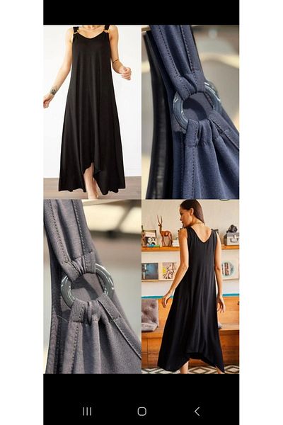 atelyu Women's Black Thick Strap Comfortable Summer Loose Dress