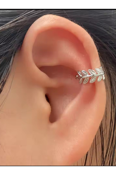 AychaAksesuar Çelik gümüş renk yaprak model sıkıştırmalı küpe