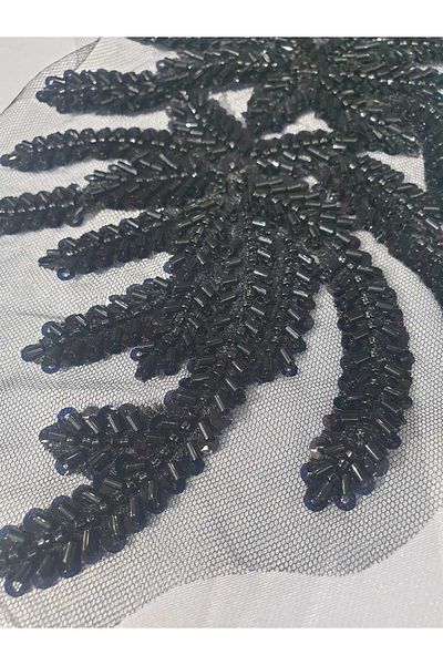ESRA ŞELEM Black Beaded Brode Applique Guipure Decorative Ribbon Accessory 2 Pieces