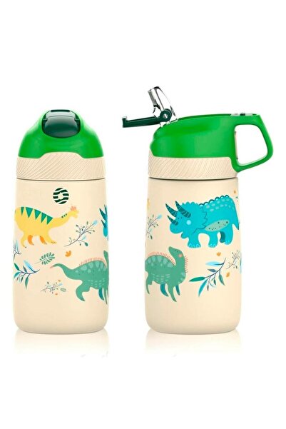 Vagonlife 350ml Pipetli Dinazor Desenli Paslanmaz Termos Çift Duvarlı Yalıtımlı Matara