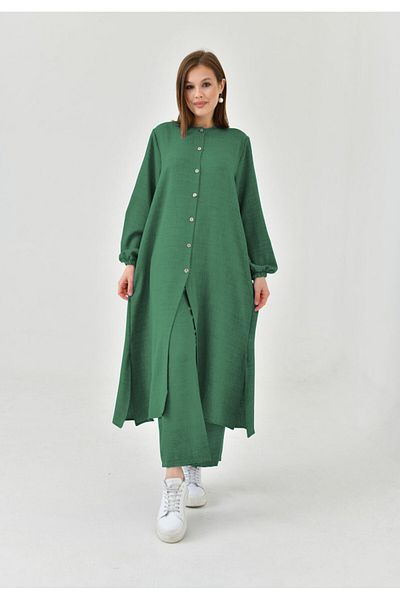 NİSUM MODA Σετ με μισό κουμπί με λινό look