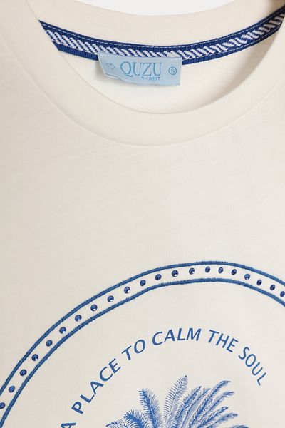 Quzu Le Palma Club Print and Stone Detail T-Shirt