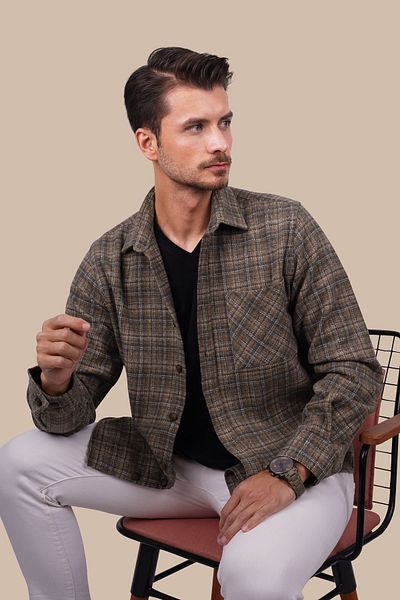 Etikmen Ανδρικό πουκάμισο Oversize σε καφέ ψάθινο σχέδιο