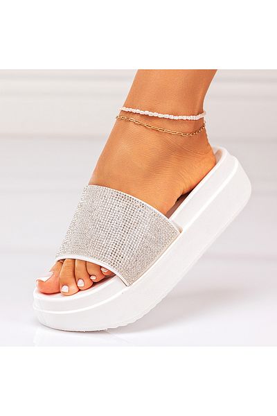 Lush Fashion Women's White Slippers Made of Eco-Leather