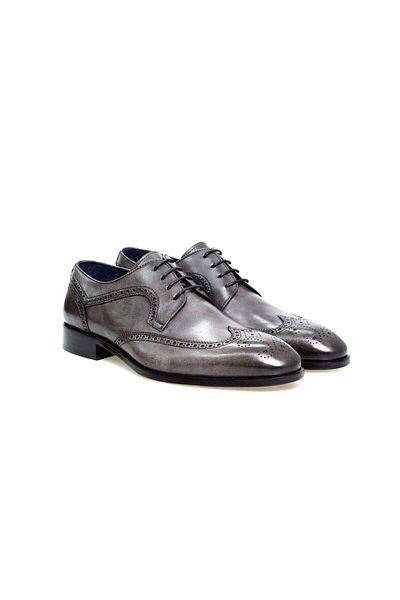 Butik Gray Color Lace-Up Genuine Leather Men's Shoes
