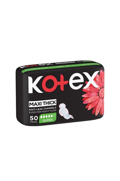 Kotex Designer Maxi Pads Super with Wings 50pcs – 28cm Length, Ultra Absorbent