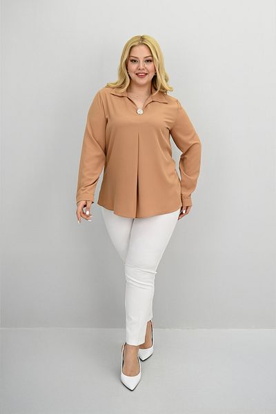 Koza Butik Women's Plus Size Shirt Collar Brooch Detailed Blouse 0032-25