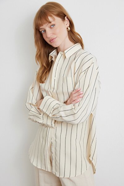 Never more Contrast Striped Modal Shirt Black