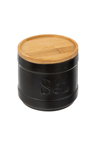 5FIVE Black Nature salt container, ceramic, bamboo, 10 x 10 cm