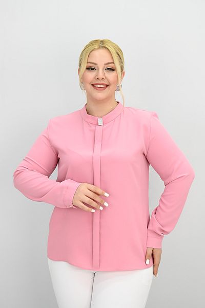 Koza Butik Women's Plus Size Judge Collar Stone Brooch Detailed Blouse 0034-25