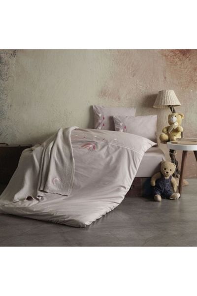 Class Home Collection Set bebeluși - lenjerie și pled muselină cu broderii în relief, Rainbow Brown