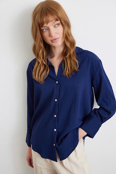 Never more Parallel striped shirt navy blue