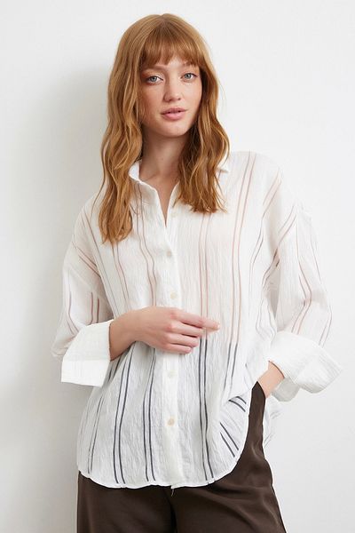 Never more Organza Striped Shirt Ecru