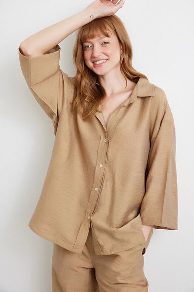 Never more Fakir Sleeve Oversize Shirt Brown