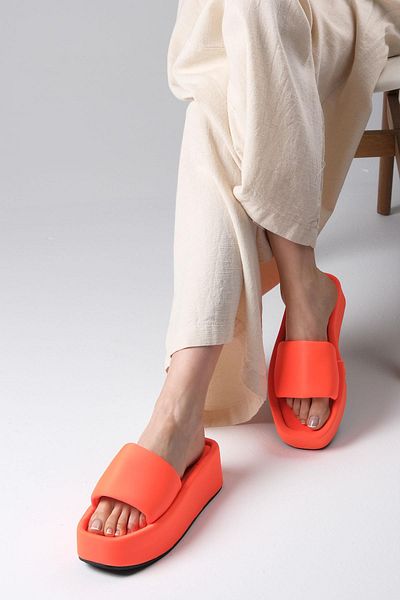 Mio Gusto Γυναικείες Stretch υφασμάτινες παντόφλες Anika Πορτοκαλί Χρώμα Χοντρό Σόλα