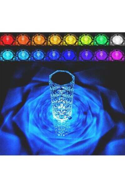 HALAMODO مصباح طاولة كريستالي LED مكون من 16 لونًا، شفاف 21 سم