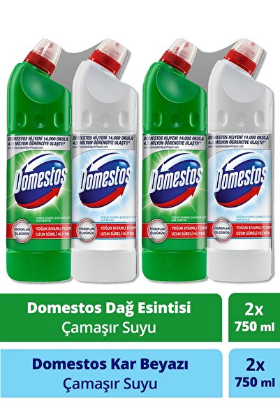 Domestos Çamaşır Suyu 750 ml X 4 Adet (Dağ Esintisi 750 ml x 2 Adet + Kar Bey...