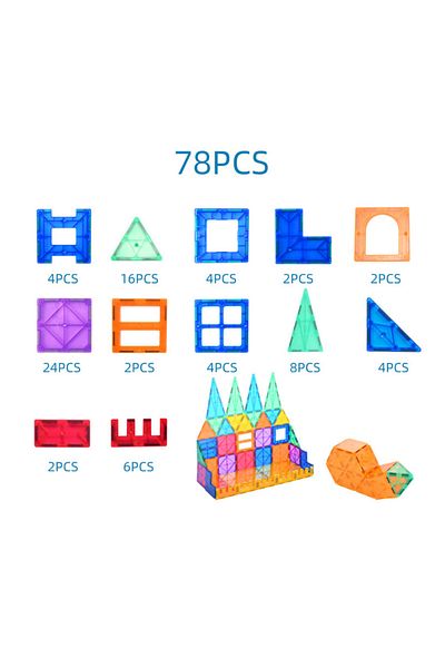 MaGeCa Intelligent Construction Set With Magnetic Blocks, 78 Pieces, Magnetic Tiles 3d, 3 Years